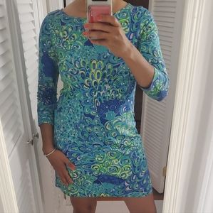 Lilly Pulitzer Green and Blue Resort Dress 3/4 Sleeve